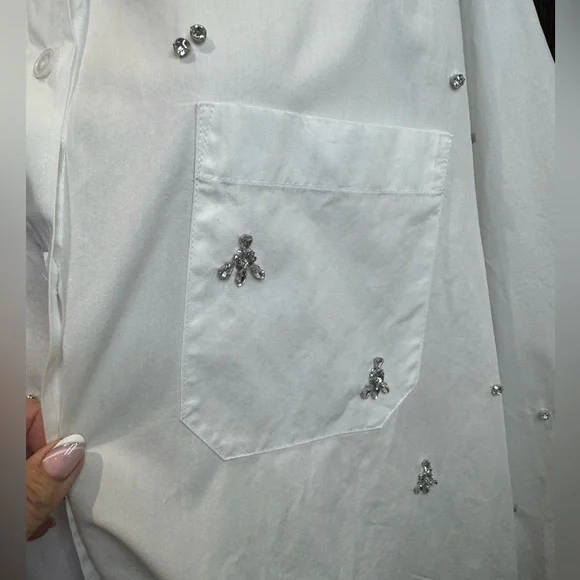 Zara White Blouse with Silver Embellishments - Picture 4 of 16